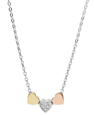 Fossil Sutton Heart Steel Necklace In Tri-tone