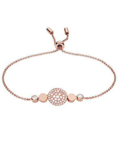 Fossil Val Mosaic Mother Of Pearl Disc Bracelet In Rose Gold-tone
