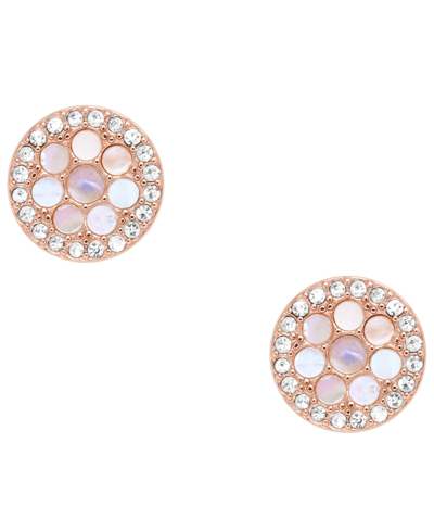 Fossil Val Mosaic Mother Of Pearl Stud Earring In Rose Gold-tone
