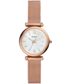 FOSSIL WOMEN'S MINI CARLIE ROSE GOLD-TONE STAINLESS STEEL MESH BRACELET WATCH 28MM