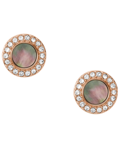 Fossil Val Gray Mother Of Pearl Glitz Studs In Rose Gold-tone