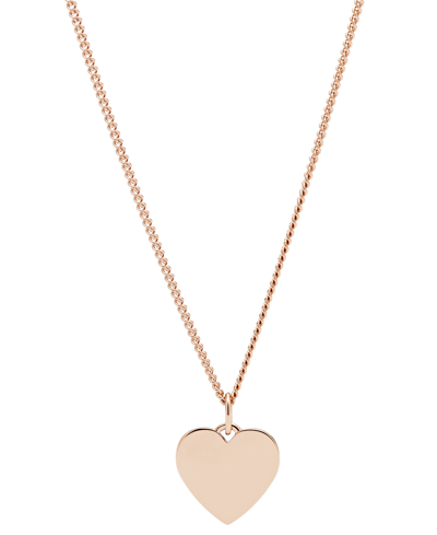 Fossil Lane Heart Stainless Steel Necklace In Rose Gold-tone