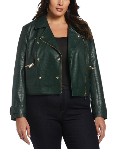Ella Rafaella Plus Size Faux Leather Moto Jacket In Envy