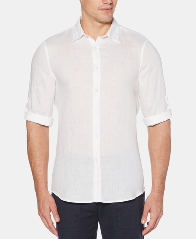 Perry Ellis Men's Solid Linen Roll Sleeve Shirt In Bright White