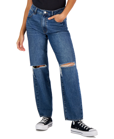 Dollhouse Juniors' Ripped Knee High-rise Dad Jeans In Blue