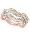 Charter Club Tri-tone Silver, Gold Plated, 18k Rose Gold Plated 3-pc. Set Pave Wavy Rings, Created For Macy's In Pink