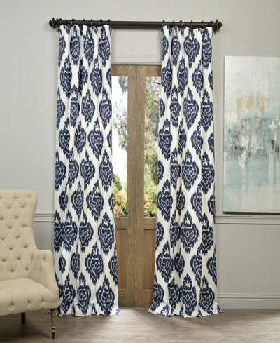 Exclusive Fabrics & Furnishings Ikat Blue Damask Printed Cotton Room Darkening Curtain