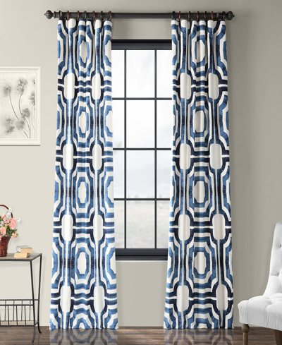 Exclusive Fabrics & Furnishings Mecca Blue Geometric Printed Cotton Room Darkening Curtain