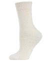 Memoi Warm Solid Plush Women's Crew Socks In Ivory/cream