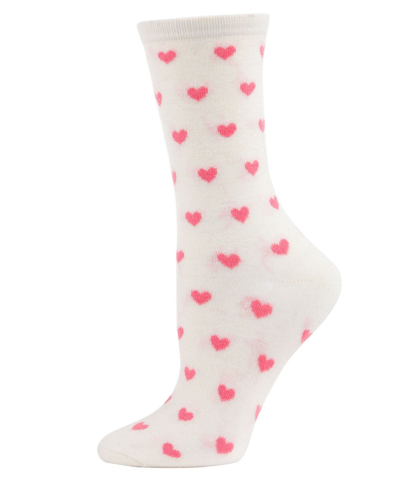 Memoi Hearts Cashmere Women's Crew Socks In Ivory