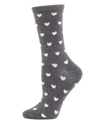 Memoi Hearts Cashmere Women's Crew Socks In Med Gray H
