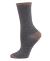 Memoi Tipped Flat Knit Cashmere Women's Crew Socks In Gray
