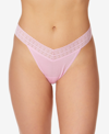 Hanky Panky Dream Lace Trim Modal Original Rise Thong In Cotton Candy