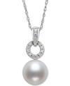 BELLE DE MER BELLE DE MER CULTURED FRESHWATER PEARL (7MM) & DIAMOND (1/20 CT. T.W.) CIRCLE 18" PENDANT NECKLACE I