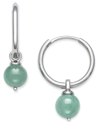 Macy's Dyed Jade Dangle Hoop Earrings In Sterling Silver In Green