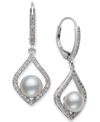 Belle De Mer Cultured Freshwater Pearl (7mm) & Cubic Zirconia Drop Earrings In Sterling Silver In Silver