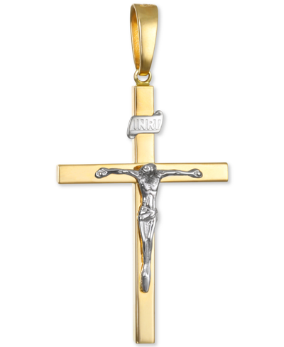 Macy's Two-tone Crucifix Pendant In 14k Gold & White Gold In Two Tone