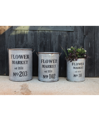 3r Studio Flower Market 3-pc. Round Bucket Set In Distressed Gray
