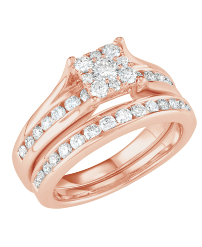 Macy's Diamond Cluster Channel-set Bridal Set (1 Ct. T.w.) In 14k White, Yellow Or Rose Gold
