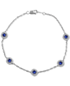 Macy's Sapphire (7/8 Ct. T.w.) & Diamond (1/4 Ct. T.w.) Halo Chain Link Bracelet In 14k White Gold (also In In Blue