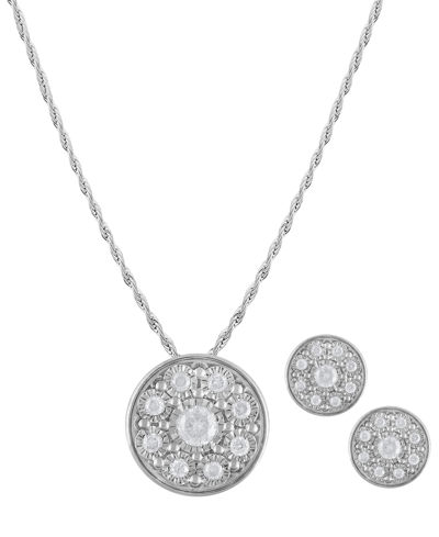 Macy's 2-pc. Set Diamond Circle Pendant Necklace & Matching Stud Earrings (3/8 Ct. T.w.) In Sterling Silver