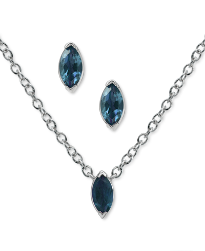 Macy's 2-pc. Set Blue Topaz Marquise Pendant Necklace & Matching Stud Earrings (3/8 Ct. T.w.) In Sterling S