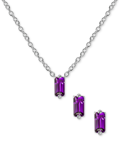 Macy's 2-pc. Set Amethyst Baguette Pendant Necklace & Matching Stud Earrings (5/8 Ct. T.w.) In Sterling Sil