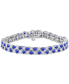 Macy's Sapphire (10 Ct. T.w.) & Diamond (1 Ct. T.w.) Double Row Bracelet In Sterling Silver (also In Emeral In Blue