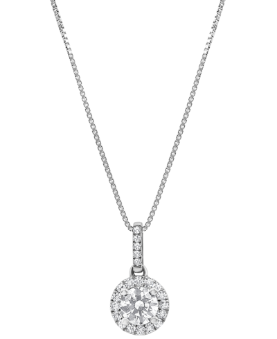 Macy's Diamond Halo 18" Pendant Necklace (3/4 Ct. T.w.) In 14k White Gold