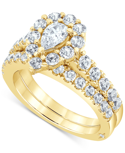 Marchesa Certified Diamond Pear Halo Bridal Set (2 Ct. T.w.) In 18k White, Yellow Or Rose Gold In Yellow Gold