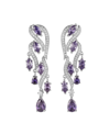 A & M A & M SILVER-TONE AMETHYST ACCENT CLUSTER DROP EARRINGS