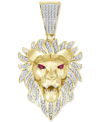 Macy's Men's Diamond (1/5 Ct. T.w.) & Ruby Accent Lion Pendant In 10k Gold In Yellow