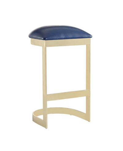 Manhattan Comfort Aura Bar Stool In Blue/polished Brass