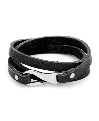 Eve's Jewelry Men's Black Leather Fish Hook Wrap Bracelet