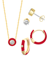 MACY'S CRYSTAL ENAMEL NECKLACE AND EARRING SET, 3-PIECE