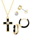 Macy's Crystal Enamel Necklace And Earring Set, 3-piece In Black