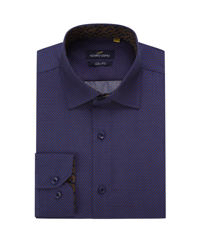 Azaro Uomo Men's Business Geometric Long Sleeve Button Down Shirt In Navy Blue