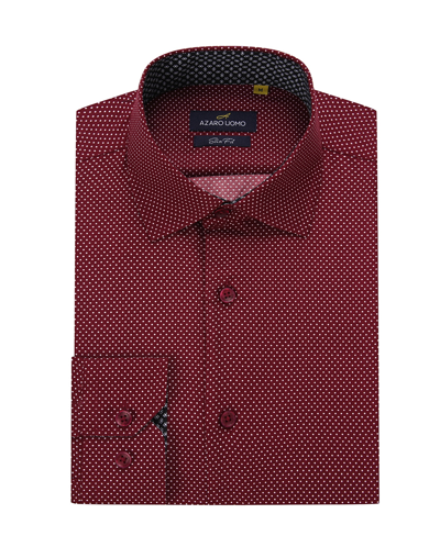 Azaro Uomo Men's Business Geometric Long Sleeve Button Down Shirt In Burgundy