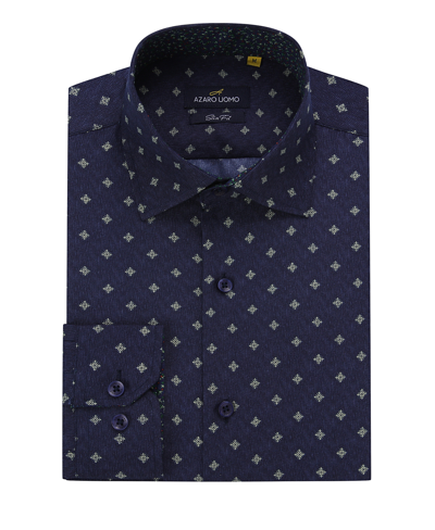 Azaro Uomo Men's Business Geometric Long Sleeve Button Down Shirt In Navy