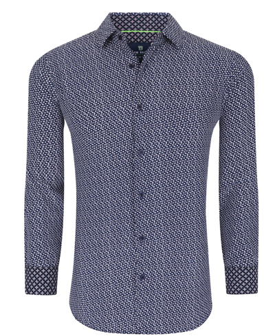 Tom Baine Regular Fit Performance Stretch Long Sleeve Button Front Shirt In Navy Dots