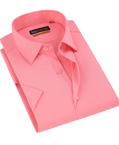 Suslo Couture Men's Slim Fit Performance Short Sleeves Solid Button Down Shirt In Peach