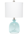 Lalia Home Clear Blue Hammered Glass Jar Table Lamp With White Linen Shade In Blue
