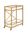 HUDSON & CANAL WILSON BAR CART WITH CLEAR GLASS SHELVES