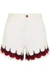 CHLOÉ SCALLOPED EMBROIDERED DENIM SHORTS