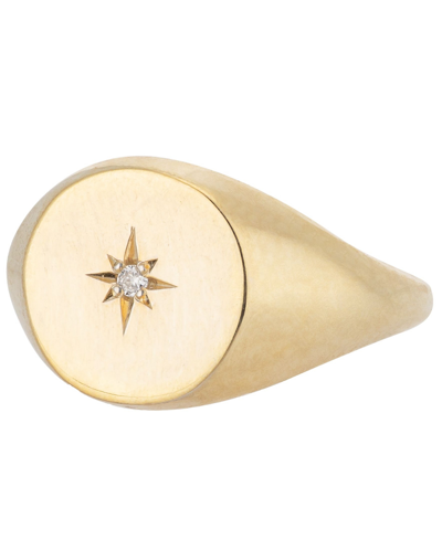 Sarah Chloe 14k Gold Plated Alana Pinky Signet Ring With Starburst Diamond