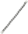 Legacy For Men By Simone I. Smith Black Leather Braided Bracelet In Stainless Steel In White