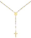 Legacy For Men By Simone I. Smith Beaded Cross 24" Lariat Necklace In Stainless Steel & Yellow Ion-plate In Multi