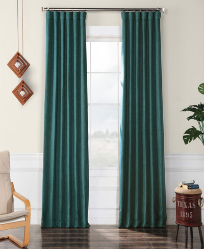 Exclusive Fabrics & Furnishings Slate Teal Green Textured Faux Linen Room Darkening Curtain