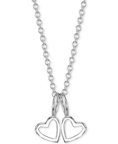 Sarah Chloe Double Heart Charms Pendant Necklace, 18" In Sterling Silver