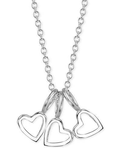 Sarah Chloe Triple Heart Charms Pendant Necklace, 18" In Sterling Silver